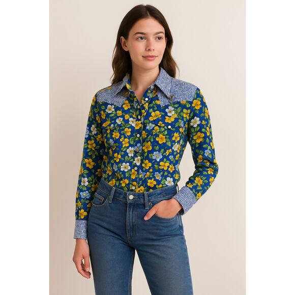 🌼 Vintage Handmade Floral Button Down – Western Style - Picture 1 of 15